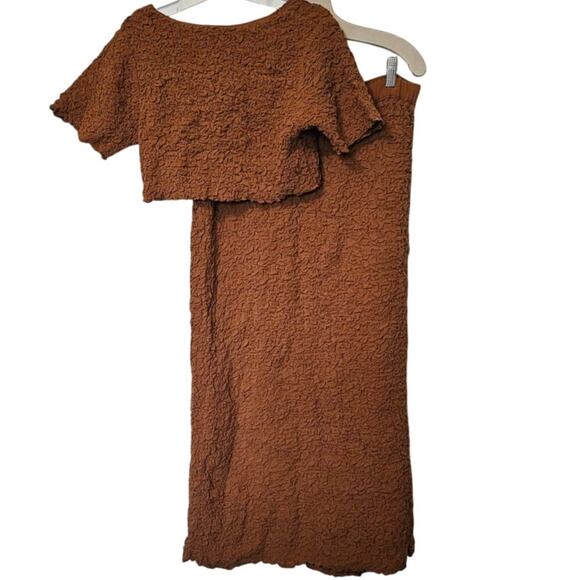 New Free People Double The Fun Button Cardi Midi Skirt Set $128 Medium Sienna - Picture 4 of 5